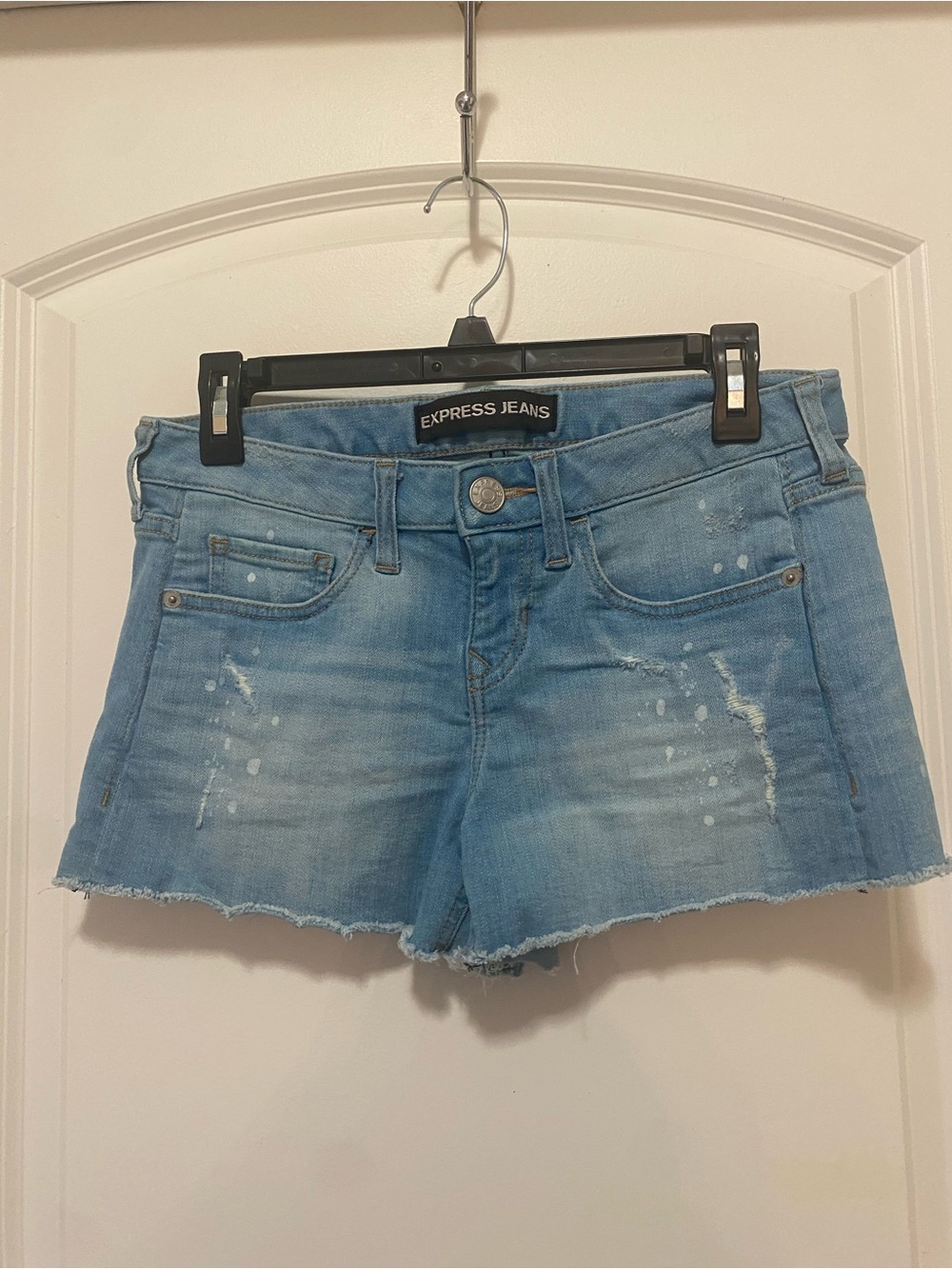 Express Light Blue Distressed Denim Shorts